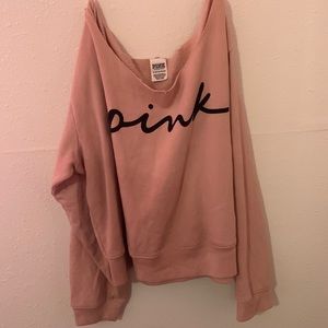 Off-shoulder pink long sleeve tee